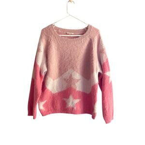 Easel Los Angeles Fuzzy Pink Star Sweater Women’s Size M Cozy Knit Pullover